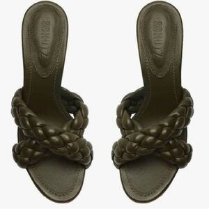 SCHUTZ Dark Green Braided Heeled Sandals